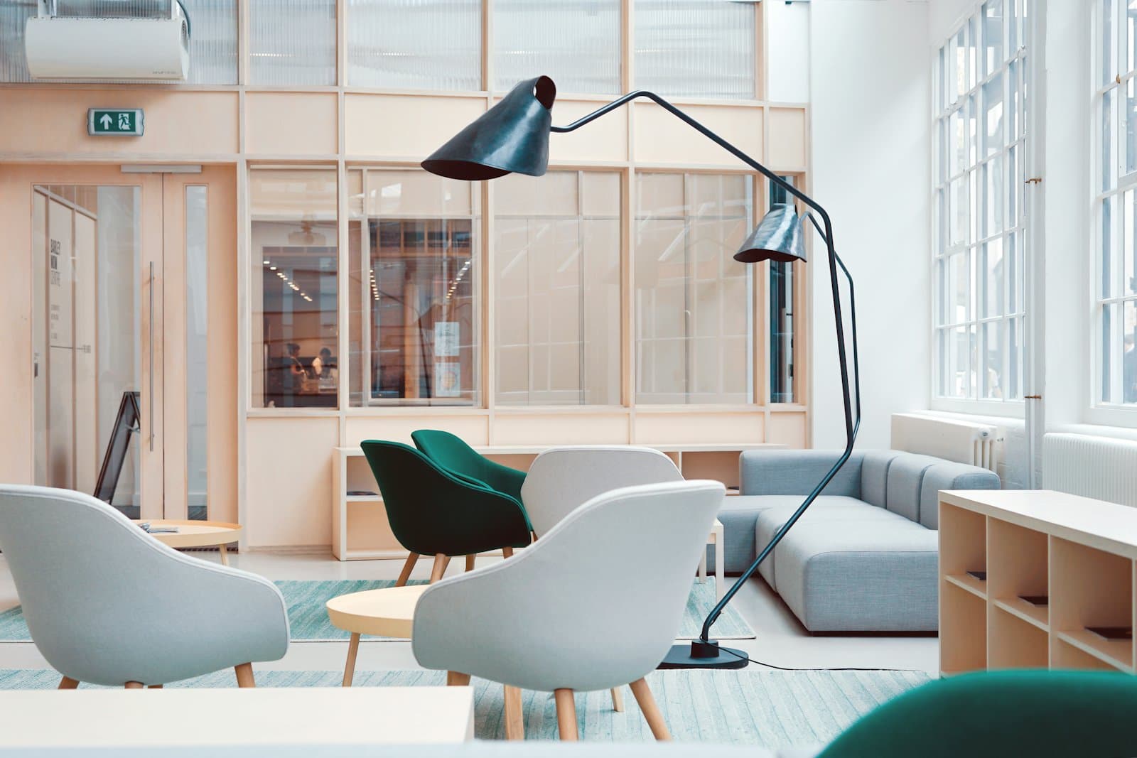 A shared residents' lounge in daylight
